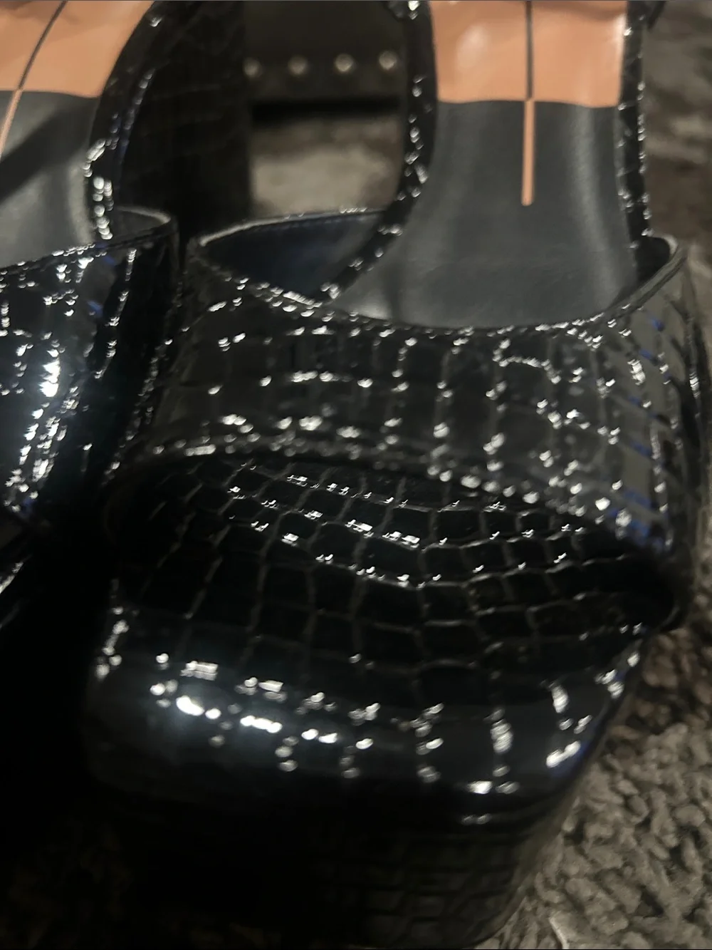 Dolce Vita Black Croc-Embossed Platform Slingbacks